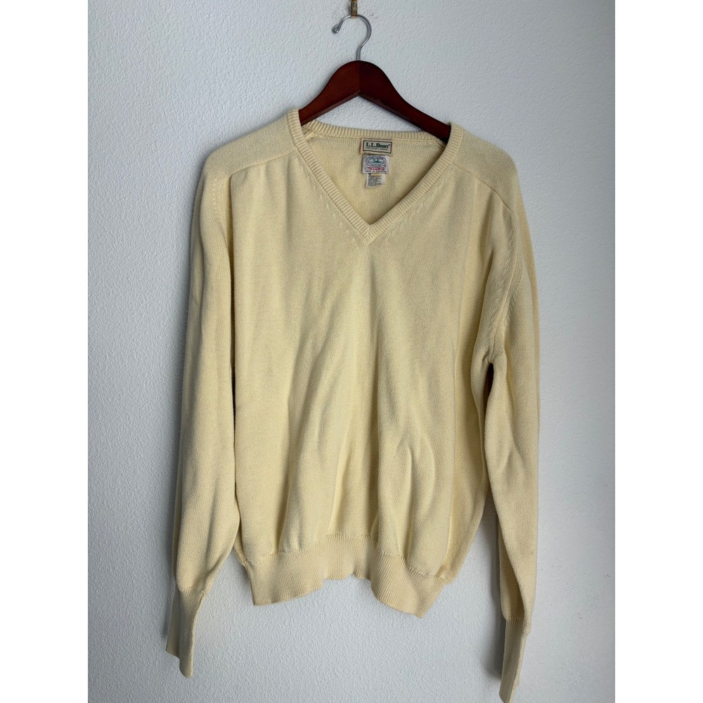 LLBean Sweater Mens Yellow V Neck‎ Classic Fit Cotton Blend Pullover M